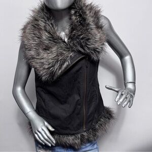 Y2K Asymmetrical Faux-Fur-Trim Vest